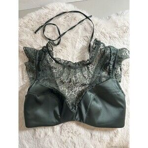 Victorias Secret Dream Angels 34D Green Satin Lace Lined Plunge High Neck Bra